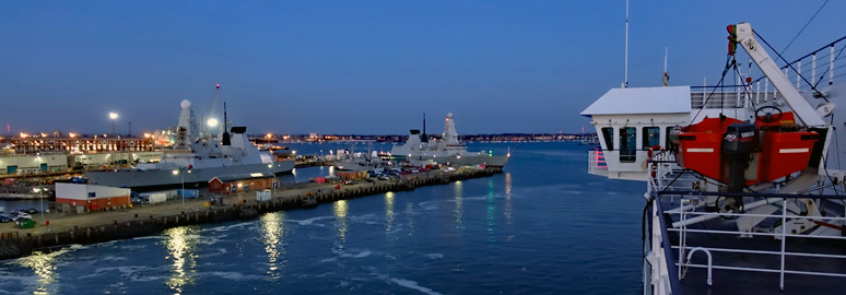 Ferry arrival in Portsmouth at dawn