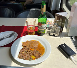 Lunch on a Prague to Budapest EuroCity traiin