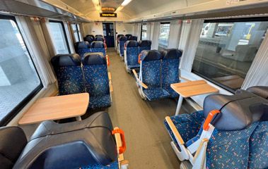 2nd class open plan car on Prague to Budapest traiin