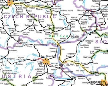 Prague - Bratislava - Budapest train route map