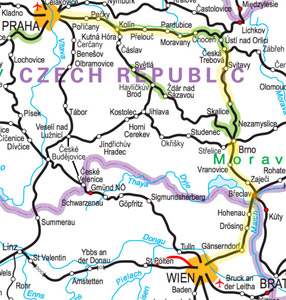Prague to Vienna train route map