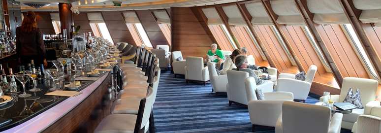 The QM2's Commodore Club on 9 deck forward.