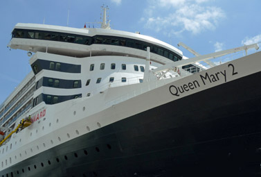 The Queen Mary 2 at Southampton, about to make a transatlantic crossing to New York