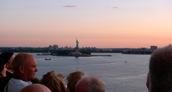 The Statue of Liberty seen from QM2's forward observation deck.