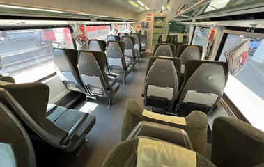 Economy class seats on a railjet train