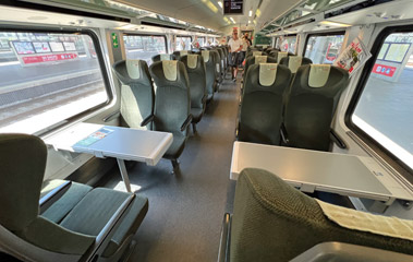 Economy class seats on a railjet train