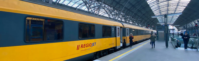 Regiojet train from Prague to Vienna, at Prague Hlavni