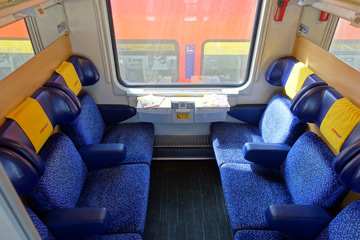Standard class on a Vienna to Prague RegioJet train