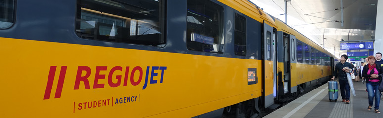 A RegioJet train to Prague at Vienna Hbf