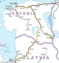 Riga to Tallinn train route map