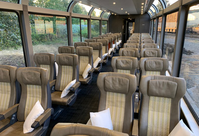 Seats in a Rocky Mountaineer silver leaf car