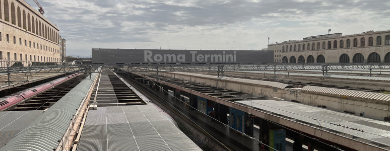 View over Rome Termini platforms from food court