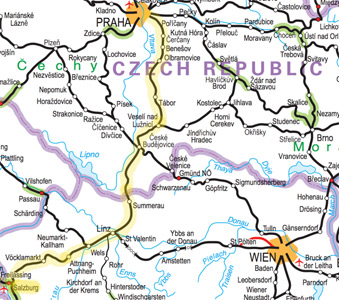 Salzburg to Prague train route map