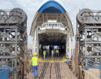 Train to Sicily being shunted onto the ferry