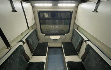 Fridge & table in a Turkish sleeper on the Sofia-Istanbul train