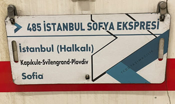 Destination plate on the Sofia-Istanbul train