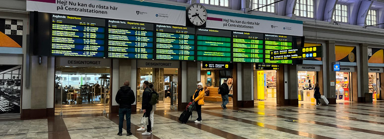 Stcokholm Central departures board and doors to platform 10