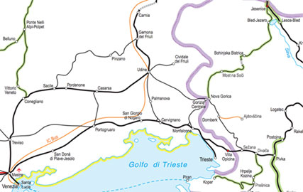 Venice to Lake Bled train route map