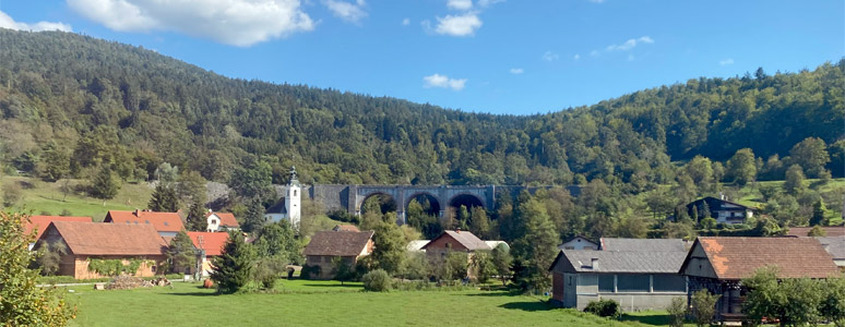 Section of old line in the Borovnica Valley, seen from a Trieste-Ljubljana train