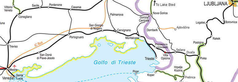 Venice to Ljubljana train route map