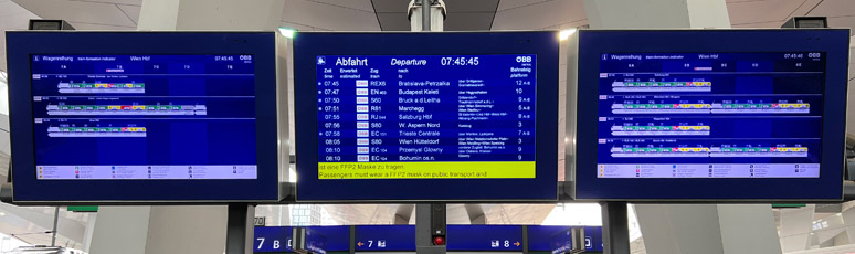 Departure screens at Vienna Hauptbahnhof