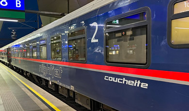Couchette car on Nightjet sleeper train