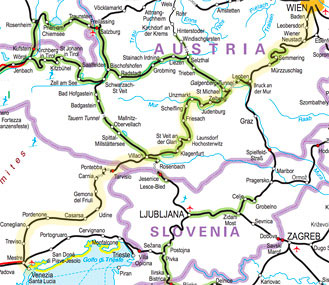 Map of train route from Vienna to Venice