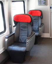 Premium class seats on the Munich-Vienna RailJet train