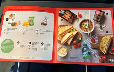 Menu on the Vilnius to Riga train