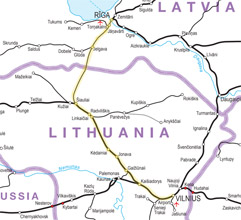 Vilnius to Riga train route map