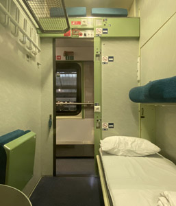 Sleeper compartment in the Hungarian sleeping-car from Budapest to Zurich