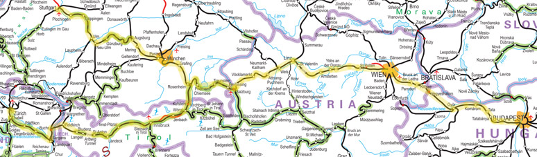 Zurich to Budapest train route map