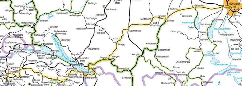 Zurich to Munich train route map