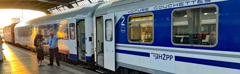 The Zurich to Zagreb sleeper train boarding at Zurich HB