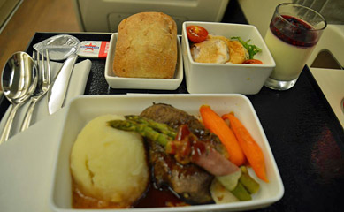 Dinner in railbed class on the Spirit of Queensland tilt train