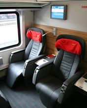 Premium class seats on the Munich-Vienna RailJet train