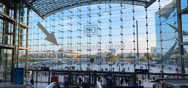 Looking out of Berlin Hbf main entrance at the Reichstag