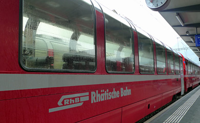 Bernina Express panoramic cars at Tirano