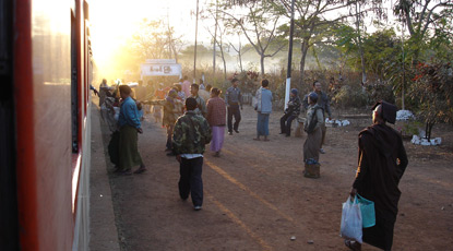 The sun cuts through the early morning mist on the train to Pyin Oo Lwin (Maymyo)