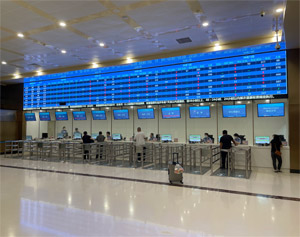 English language window at Beijing station ticket hall