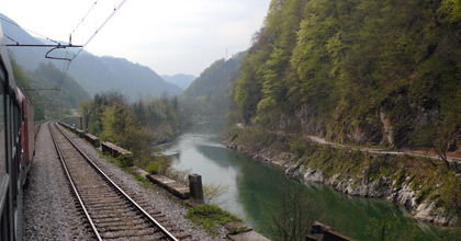 Scenery as the train runs along the Sava river