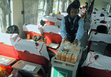 Refreshment trolley in 1st class.