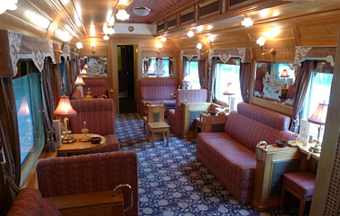 The E&O's piano bar car in the centre of the train