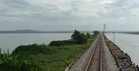 The E&O crossing a lake in northern Malaysia