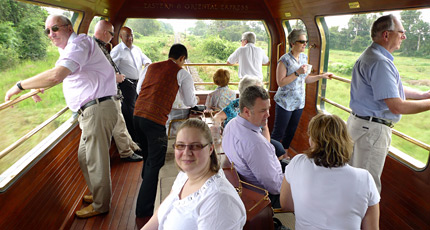 Inside the E&O's teak-panelled observation deck