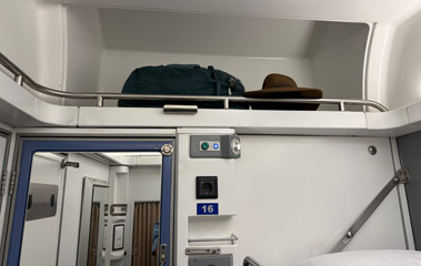 Luggage on the Abela sleeper train from Cairo to Luxor & Aswan - night mode