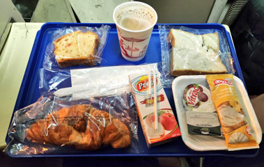 Tray breakfast on the sleeper train from Cairo to Luxor & Aswan