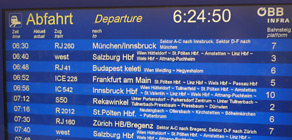 Train departures screen in Vienna