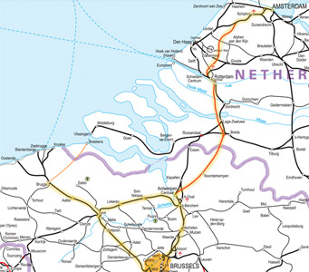 Bruges to Amsterdam train route map