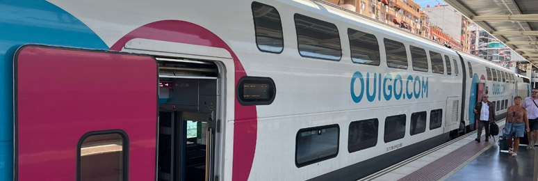 Side view, Ouigo train from Madrid to Barcelona